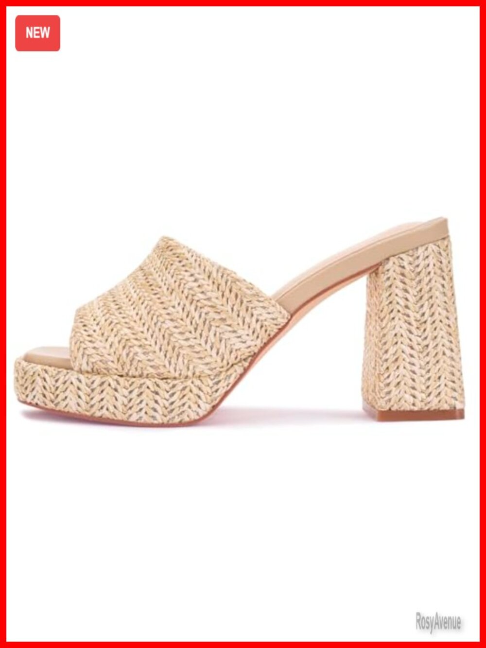 Women's Raffia Platform Wedge Heeled Sandals, Block Heel, Slip-On Open Toe